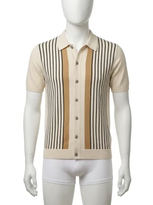 Polo vintage maille boutonnée rayures verticales quotidien homme - Vue 1 - Polo vintage