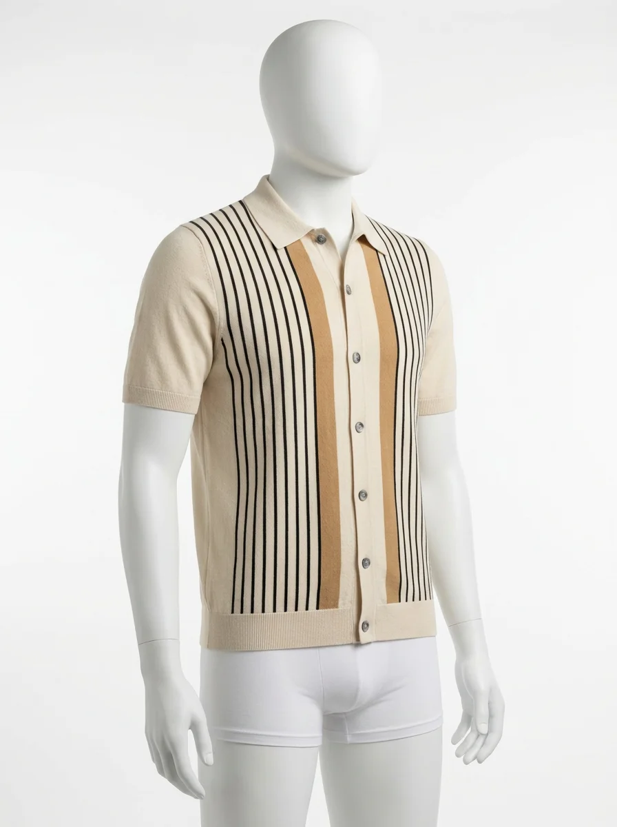 Polo vintage maille boutonnée rayures verticales quotidien homme - Vue 2 - Polo vintage