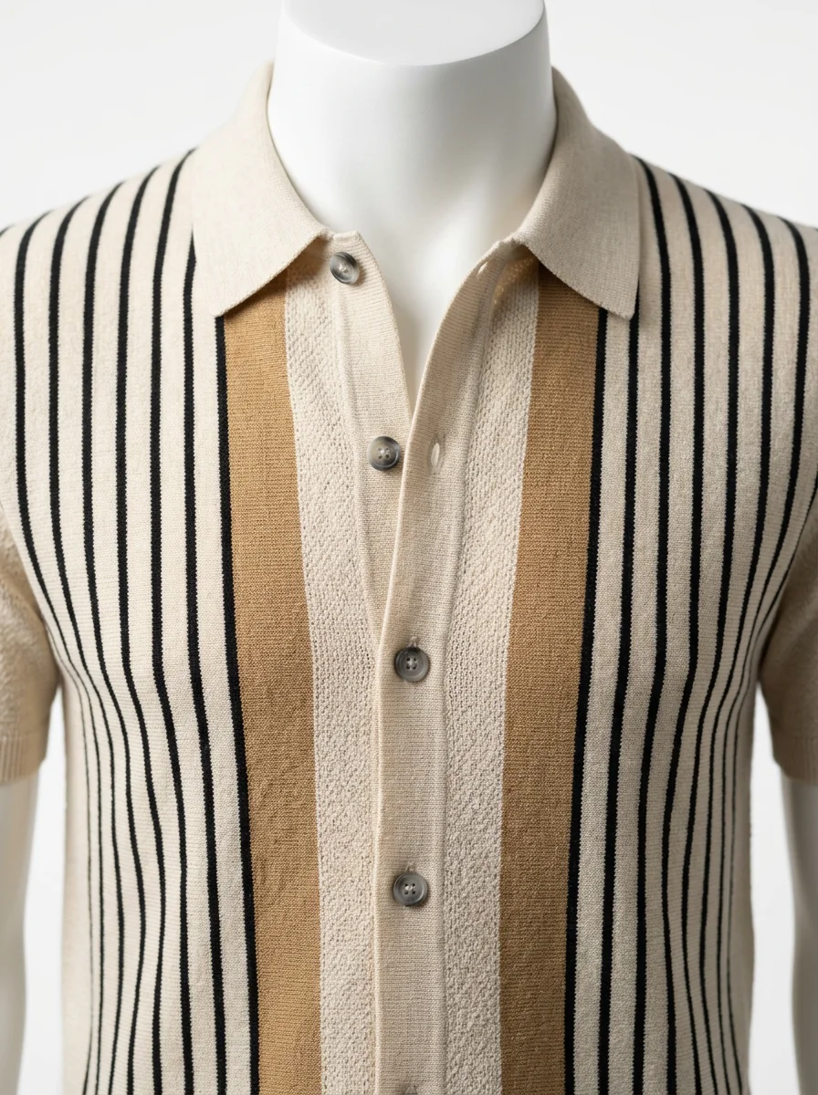 Polo vintage maille boutonnée rayures verticales quotidien homme - Vue 3 - Polo vintage
