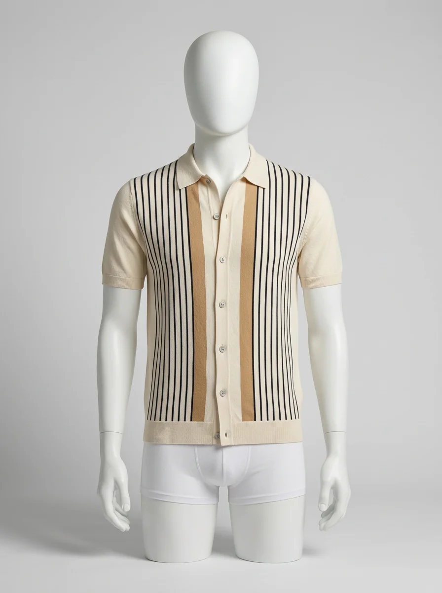 Polo vintage maille boutonnée rayures verticales quotidien homme - Vue 4 - Polo vintage