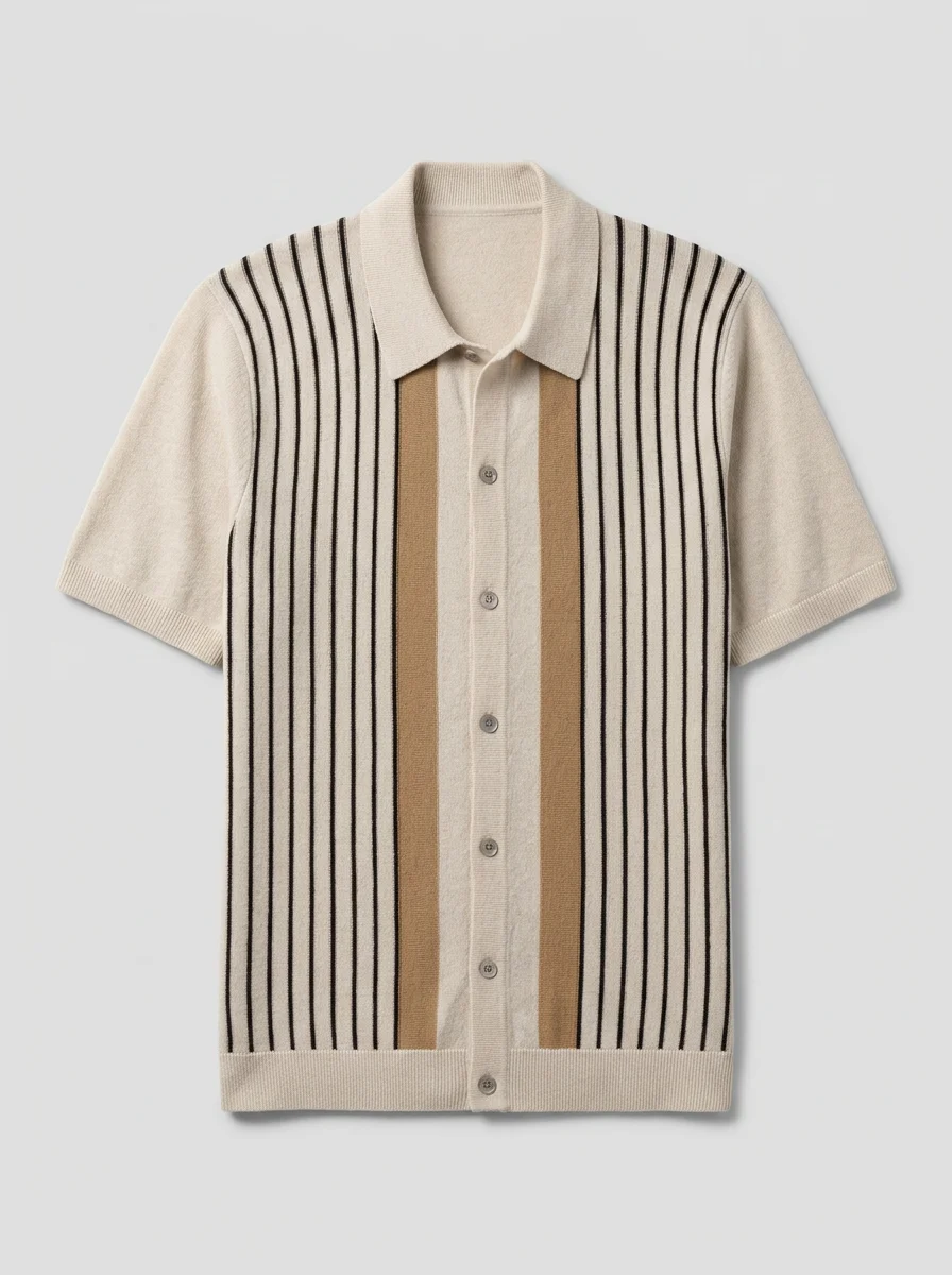 Polo vintage maille boutonnée rayures verticales quotidien homme - Vue 5 - Polo vintage