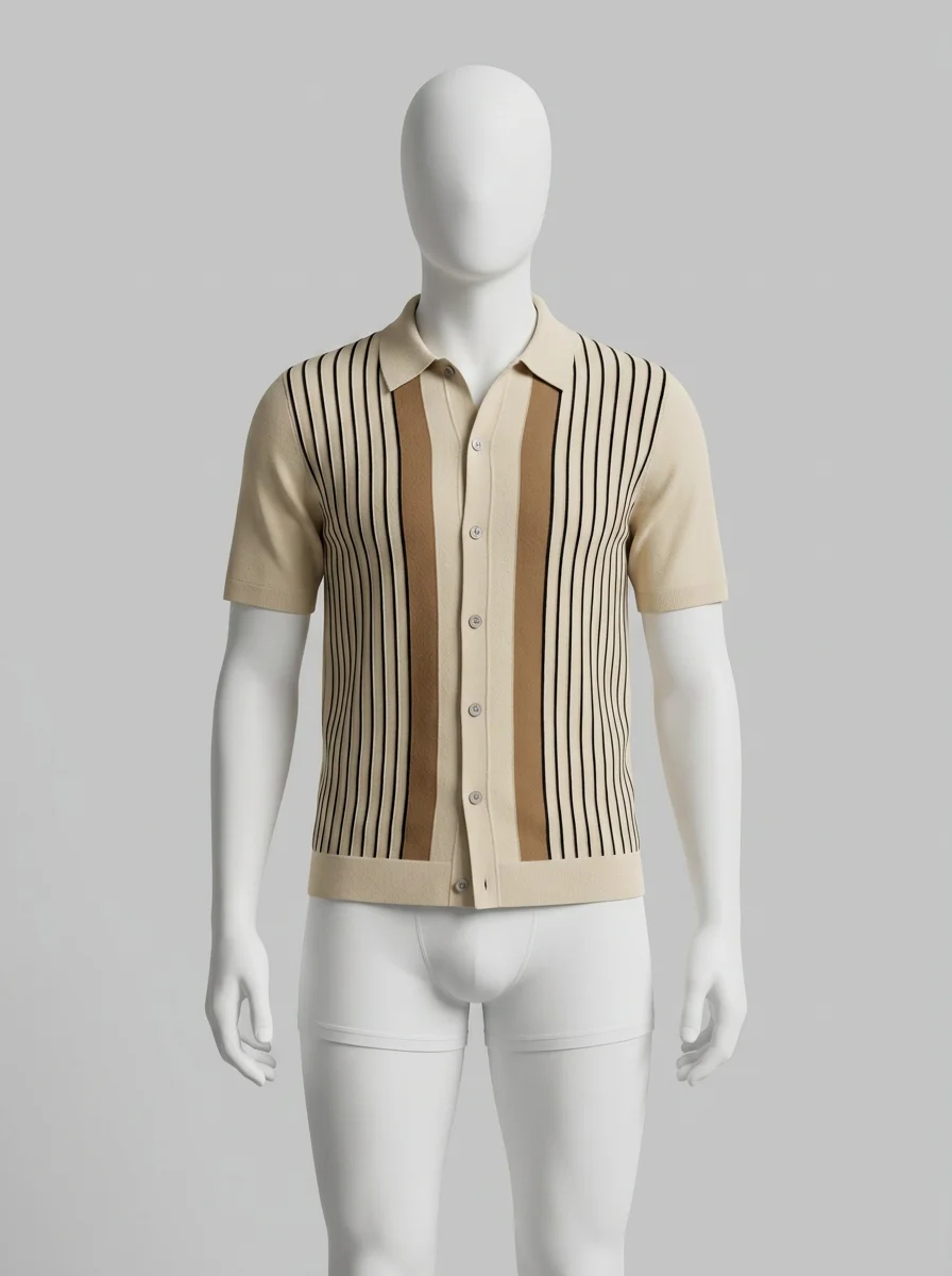 Polo vintage maille boutonnée rayures verticales quotidien homme - Vue 6 - Polo vintage