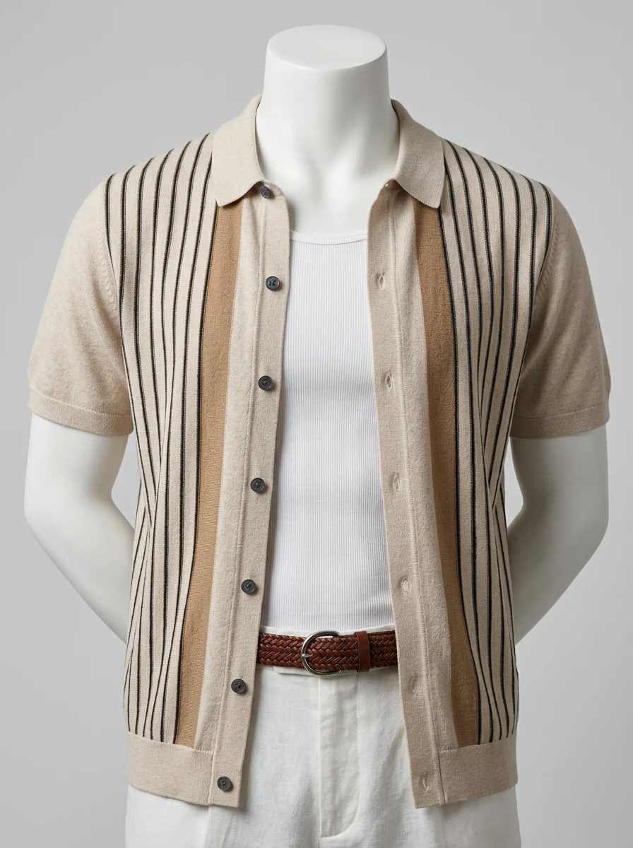 Polo vintage maille boutonnée rayures verticales quotidien homme - Vue 7 - Polo vintage