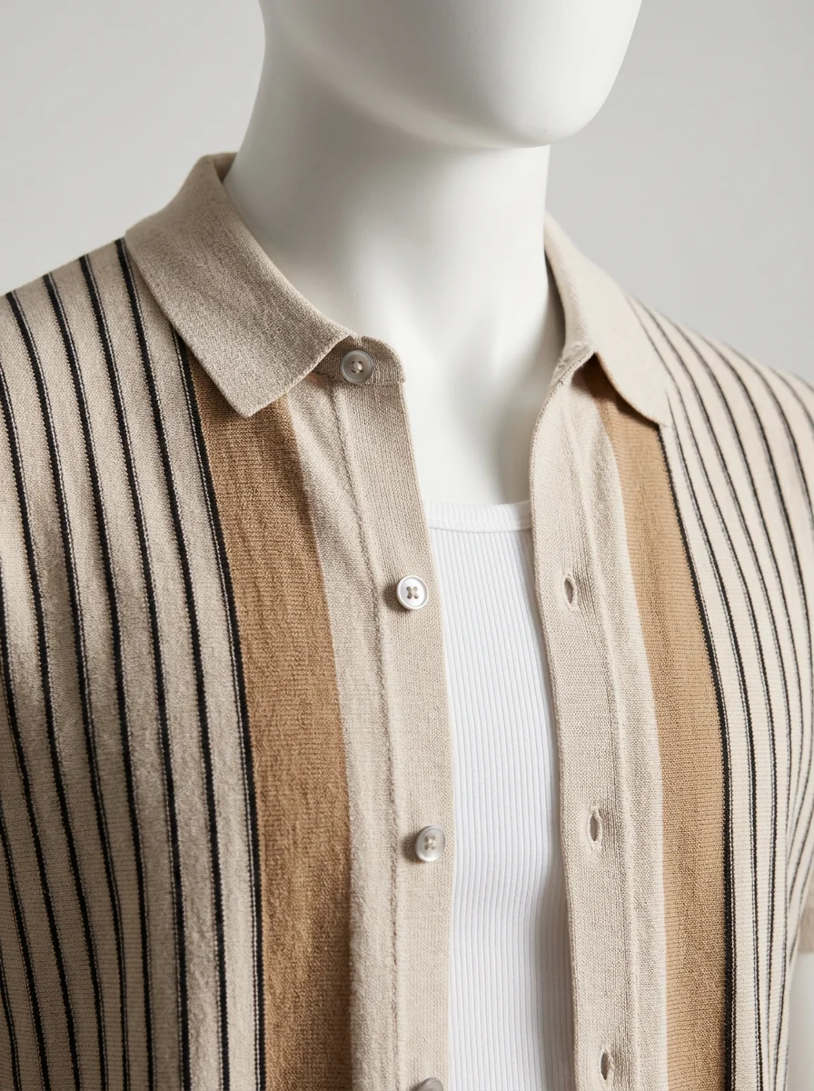 Polo vintage maille boutonnée rayures verticales quotidien homme - Vue 8 - Polo vintage