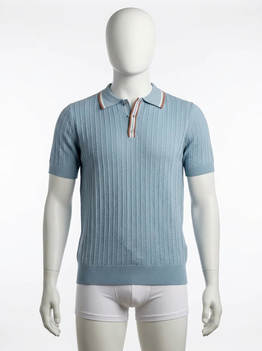 Polo vintage maille chevrons raffiné quotidien homme - Vue 1 - Polo vintage