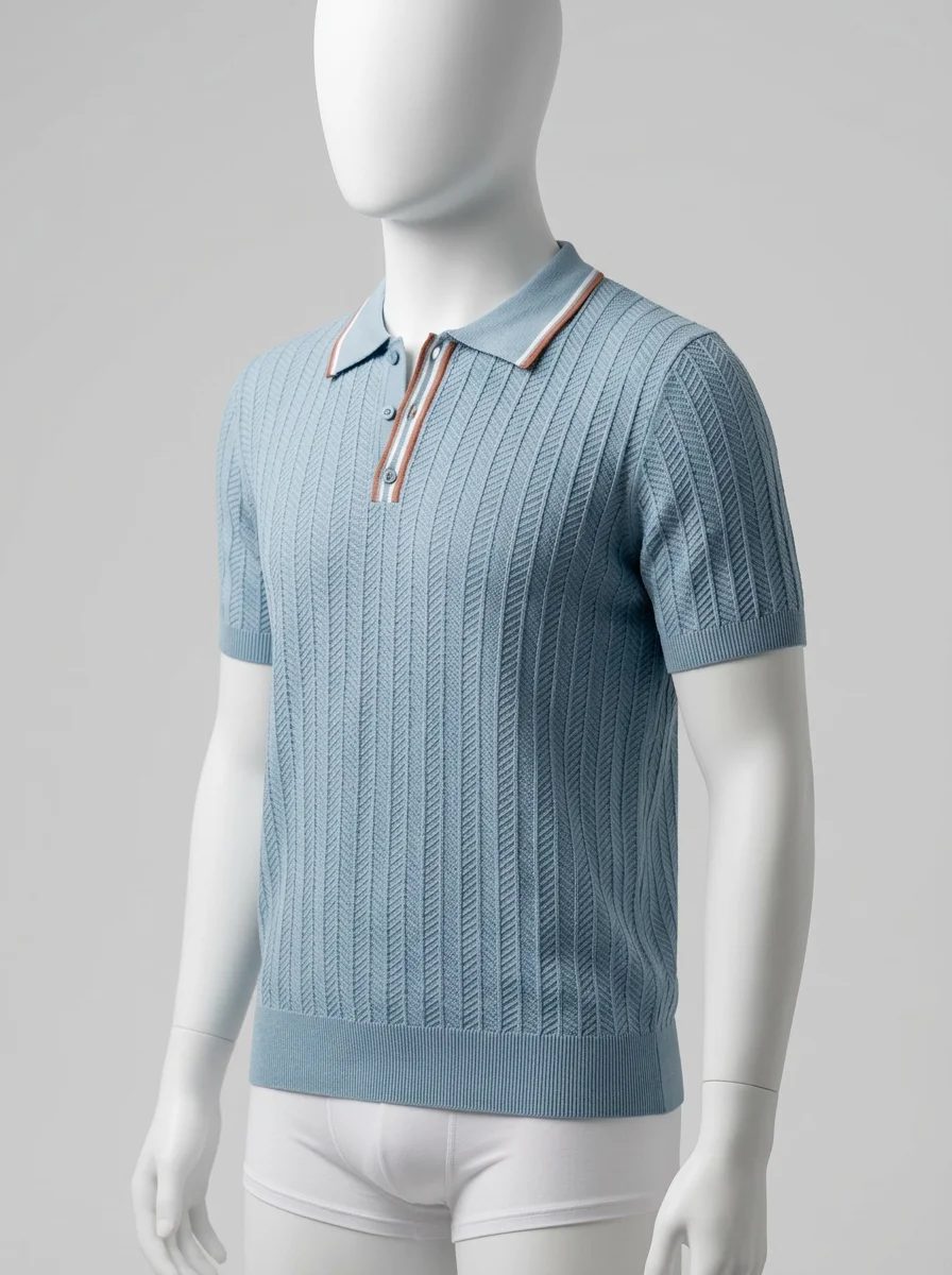 Polo vintage maille chevrons raffiné quotidien homme - Vue 2 - Polo vintage