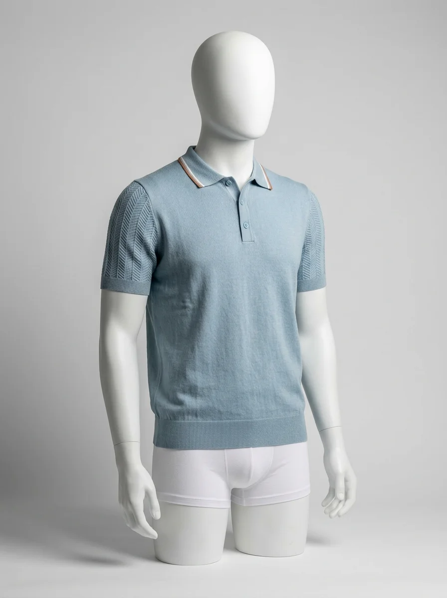 Polo vintage maille chevrons raffiné quotidien homme - Vue 6 - Polo vintage