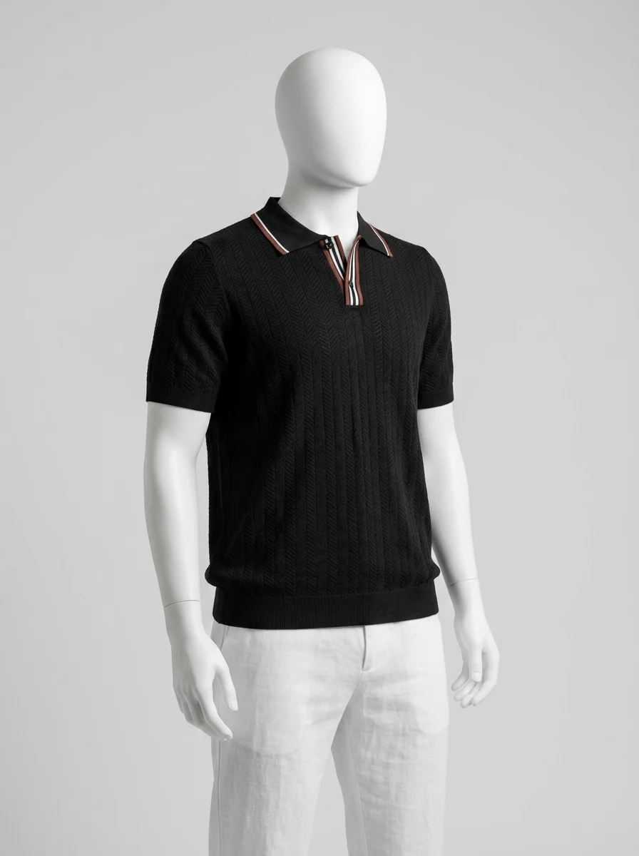 Polo vintage maille chevrons raffiné quotidien homme - Vue 8 - Polo vintage