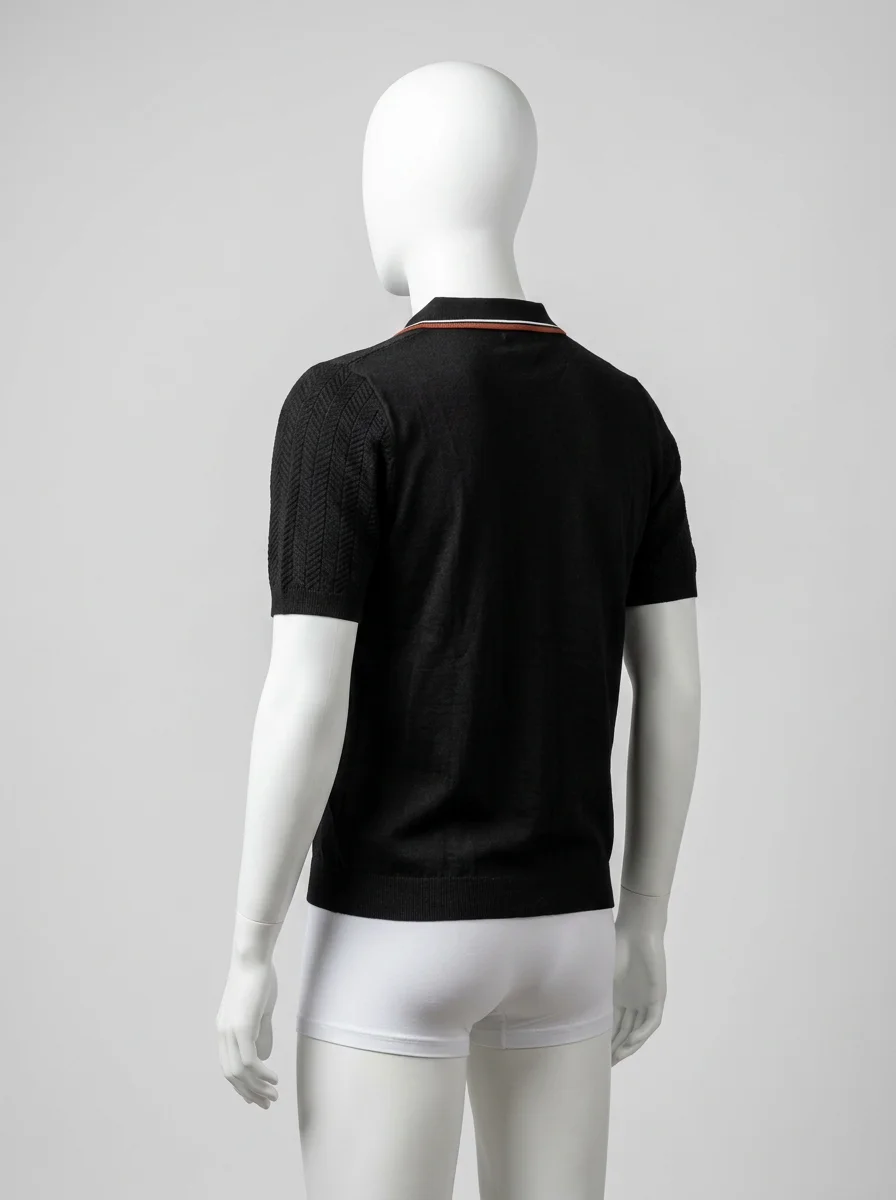 Polo vintage maille chevrons raffiné quotidien homme - Vue 9 - Polo vintage