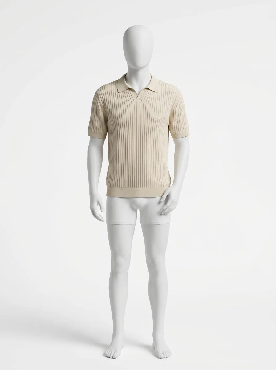 Polo vintage maille côtelée élégant homme décontracté - Vue 1 - Polo vintage