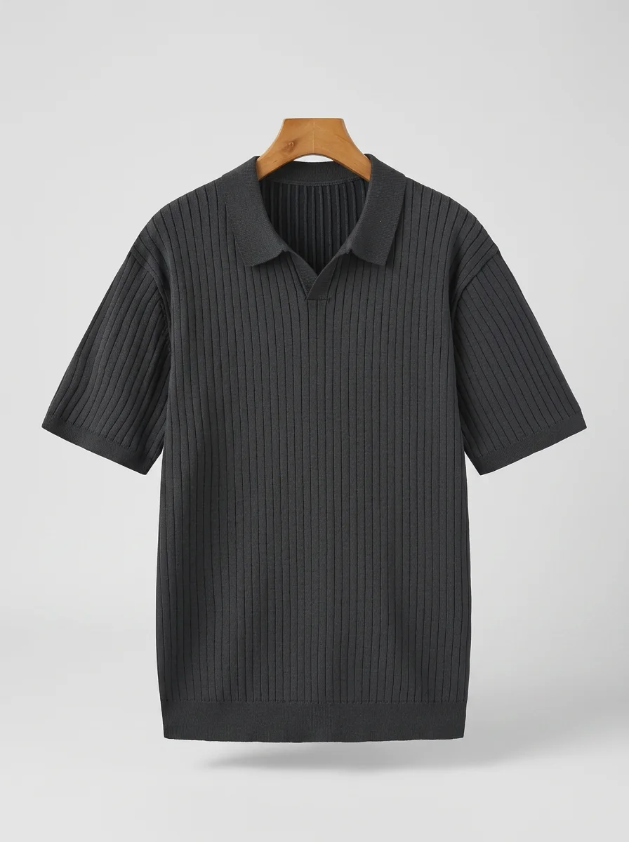 Polo vintage maille côtelée élégant homme décontracté - Vue 22 - Polo vintage