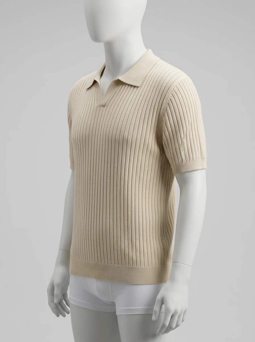 Polo vintage maille côtelée élégant homme décontracté - Vue 3 - Polo vintage