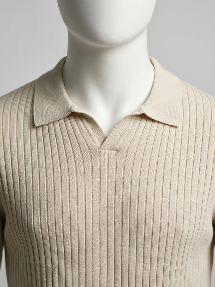 Polo vintage maille côtelée élégant homme décontracté - Vue 4 - Polo vintage