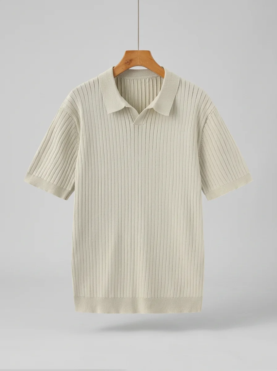 Polo vintage maille côtelée élégant homme décontracté - Vue 7 - Polo vintage