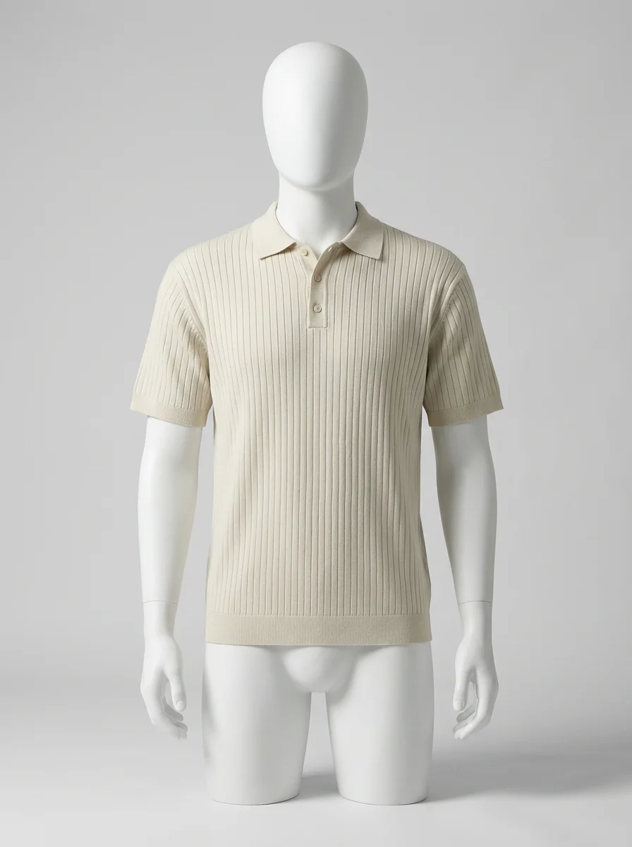 Polo vintage maille côtelée élégant homme décontracté - Vue 8 - Polo vintage